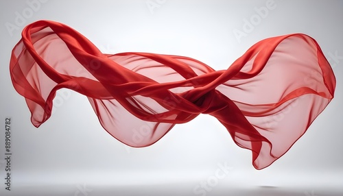 A vibrant red silk scarf floating delicately through a serene white void, frozen in a moment of graceful movement photo