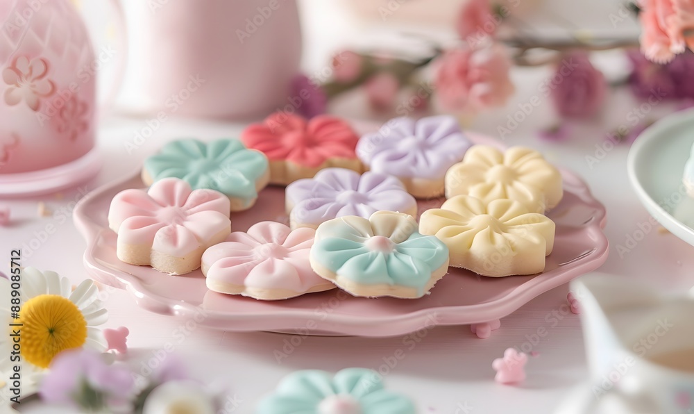 colorful dofferent round flower shaped cookies, Generative AI colorful dofferent round flower shaped cookies, Generative AI