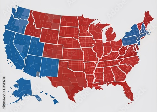 A highly detailed United States map highlighting key electoral areas, swing states, and crucial voting districts for in-depth political analysis and strategic review. photo