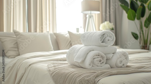 Arranging towels on bed with light and space © 2rogan