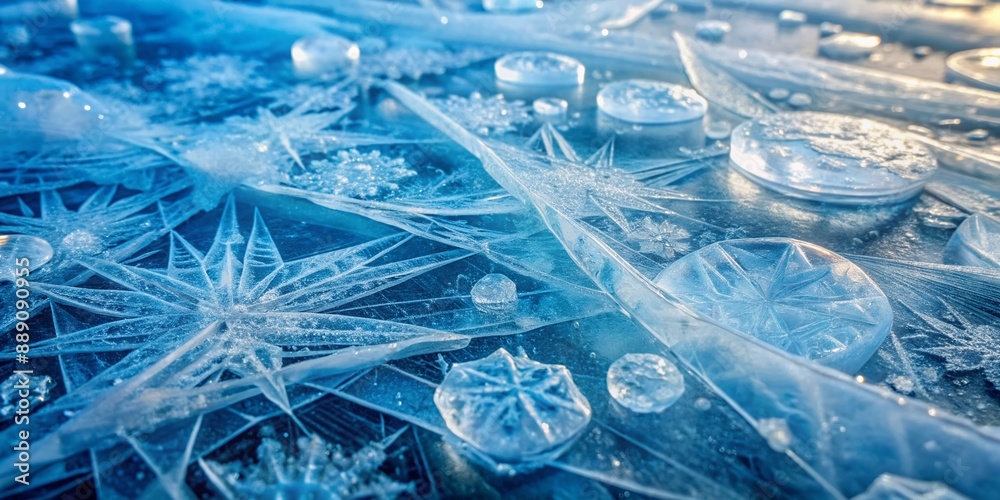 Frozen crystalline blue ice surface, intricate patterns and bubbles visible, with subtle white frost and glacial texture, evoking serenity and winter wonderland atmosphere. Frozen crystalline blue ice surface, intricate patterns and bubbles visible, with subtle white frost and glacial texture, evoking serenity and winter wonderland atmosphere.