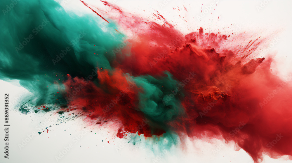 Red dust explosion on black background, Colorful Bangladeshi tricolor Red & green color on white background. Red dust explosion on black background, Colorful Bangladeshi tricolor Red & green color on white background.