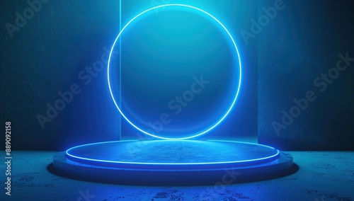 Neon Blue Circle Light on a Platform