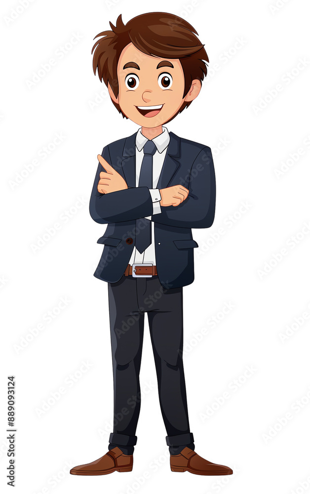 A cheerful cartoon businessman in a suit with folded arms, smiling confidently, ideal for business concepts, s, and presentations. A cheerful cartoon businessman in a suit with folded arms, smiling confidently, ideal for business concepts, s, and presentations.
