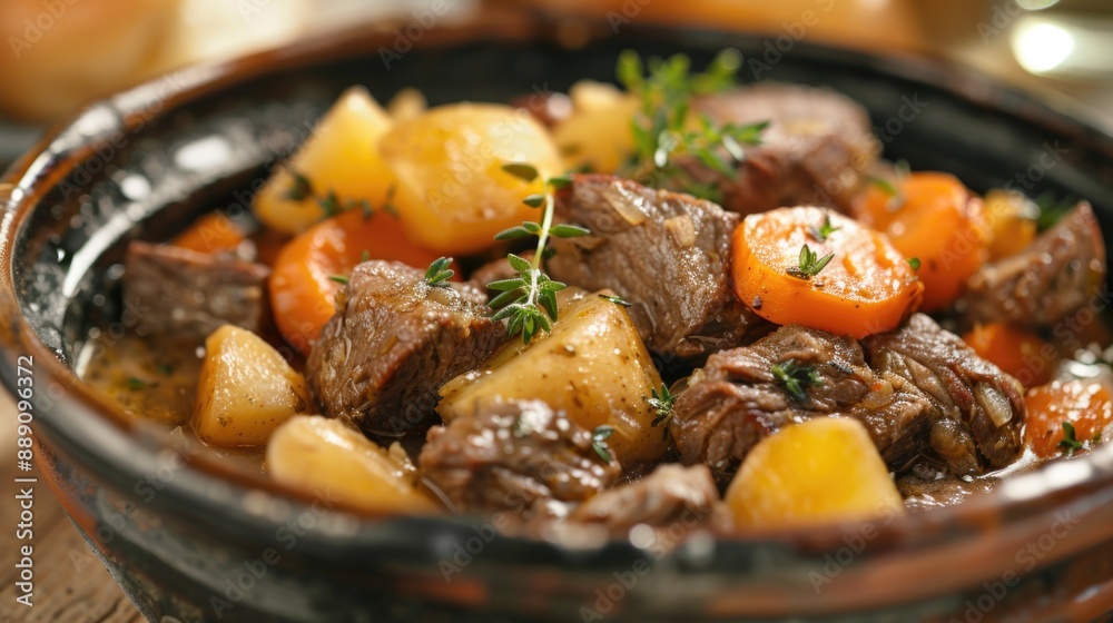 Irish Stew: Hearty Beef and Potato Meal Cooked with Carrots and Herbs Irish Stew: Hearty Beef and Potato Meal Cooked with Carrots and Herbs