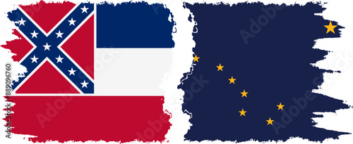Alaska and Mississippi states grunge brush flags connection, vector