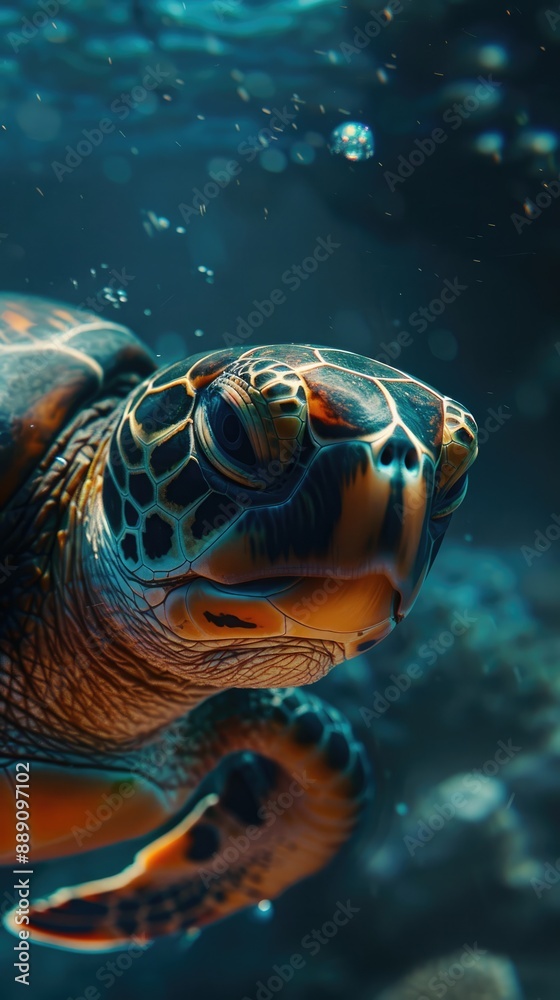 Turtle Underwater, Graceful Marine Life in Its Natural Habitat Turtle Underwater, Graceful Marine Life in Its Natural Habitat
