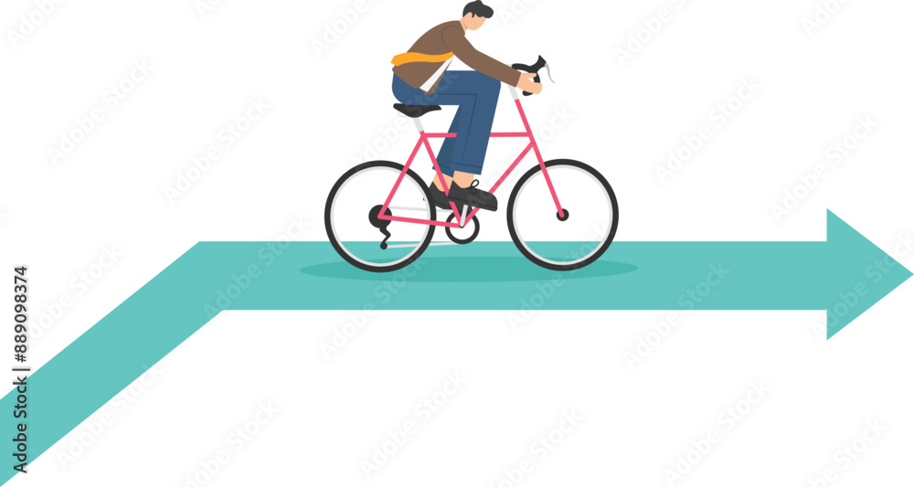 Obraz premium man riding a bicycle on a graph. businessman ride bicycle up to increasing arrow. Professional hard worker. Business growth concept. competition in business. Flat vector illustration.