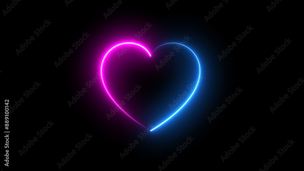 illustration of neon heart with two colours pink and blue