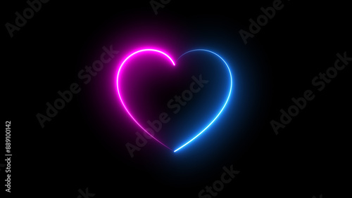 illustration of neon heart with two colours pink and blue