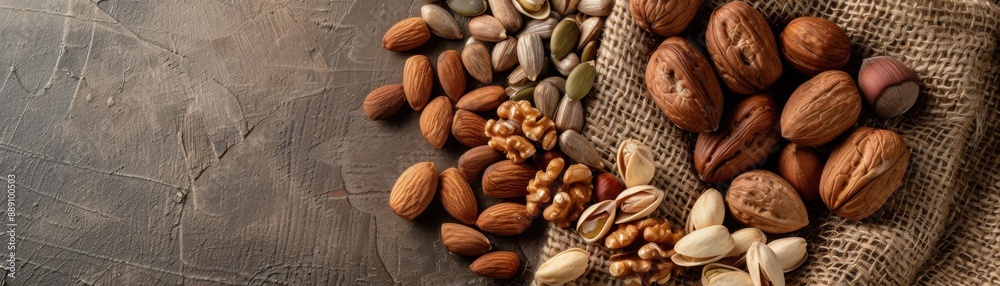 Nut and Seed Variety Flat Lay on Burlap Cloth