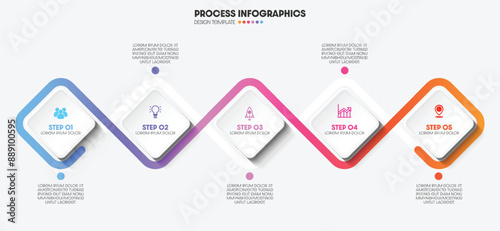 Strategy business success with 5 steps. Infographic process design rounded square format. Vector graphics