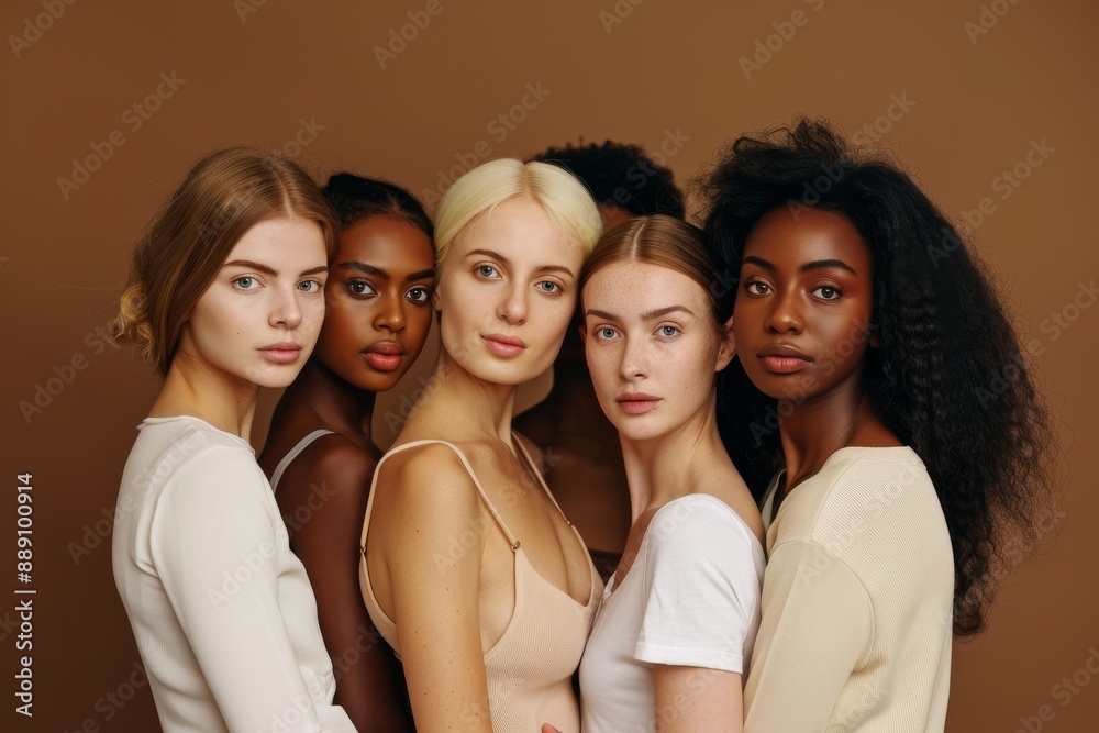 Obraz premium Close-up of two women highlighting the beauty of diverse skin tones Generative AI image. Beautiful simple AI generated image in 4K, unique.