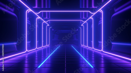 3D Render Blue Neon Abstract Background Ultraviolet Light