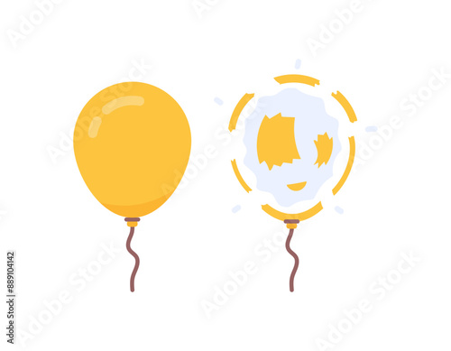 illustration of balloons in good condition with balloons exploding. a yellow balloon that pops. symbol or icon. condition of goods or objects. flat style design. graphic elements
