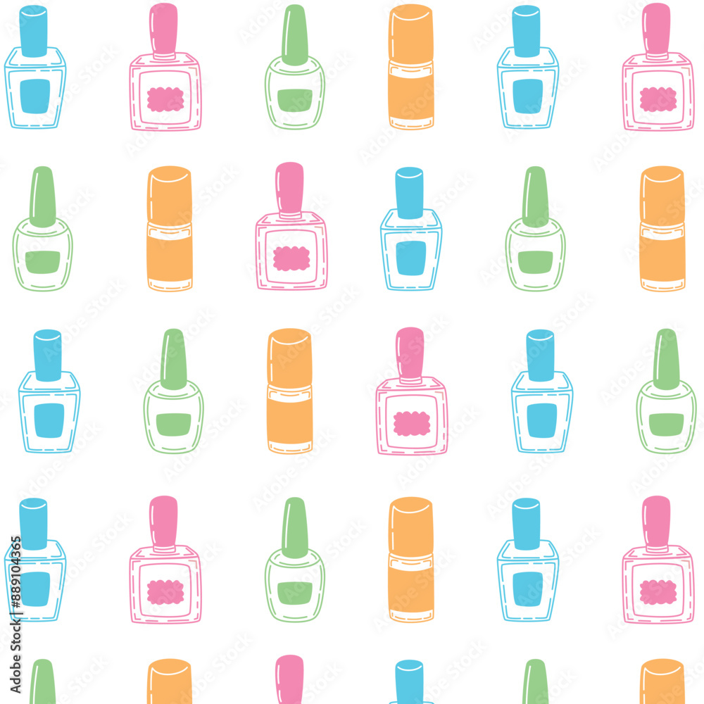 Cosmetics pattern with nail polish bottles. Vector illustration Cosmetics pattern with nail polish bottles. Vector illustration