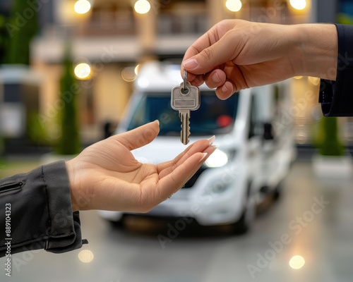 RV dealer giving the keys to a buyer