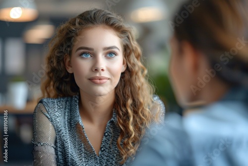 Wallpaper Mural HR specialist conducting a one-on-one interview with a potential employee in a bright, well-organized office. The candidate is attentively listening and answering questions, while the HR professional Torontodigital.ca