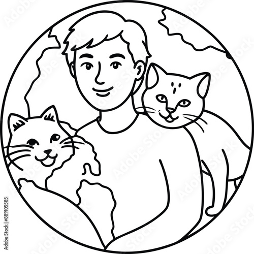 popularity cats beloved with man outline with ai