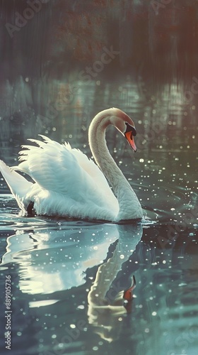 The swan is always on the water surface