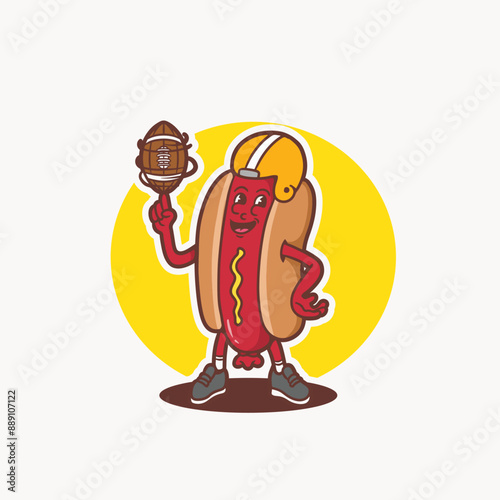 mascot food hotdog with american football outfit good for brand, logo, brand mascot, etc