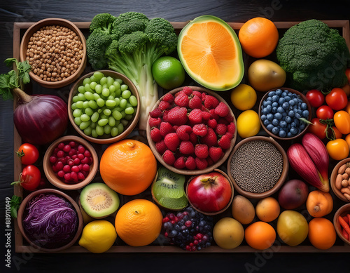 Fototapeta Naklejka Na Ścianę i Meble -   Fruits and Vegetables Variety- A diverse collection of different fruits and vegetables, emp_1(107)