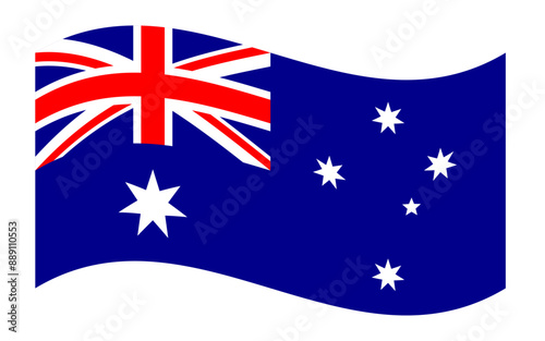 Wavy flag of Australia, isolated on transparent background. Flag of the Commonwealth of Australia. Vector illustration