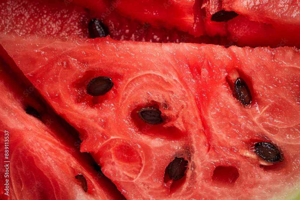 Piece of red ripe pulp of watermelon close-up. Beautiful simple AI generated image in 4K, unique. Piece of red ripe pulp of watermelon close-up. Beautiful simple AI generated image in 4K, unique.