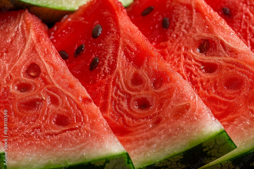 Close-up shot of a refreshing watermelon slice being bitten into, with water droplets glistening on the fruit. Beautiful simple AI generated image in 4K, unique. Close-up shot of a refreshing watermelon slice being bitten into, with water droplets glistening on the fruit. Beautiful simple AI generated image in 4K, unique.
