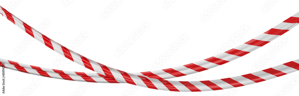 Isolated crossed hanging warning tape with red and white stripes. Caution ribbon. Isolated crossed hanging warning tape with red and white stripes. Caution ribbon.
