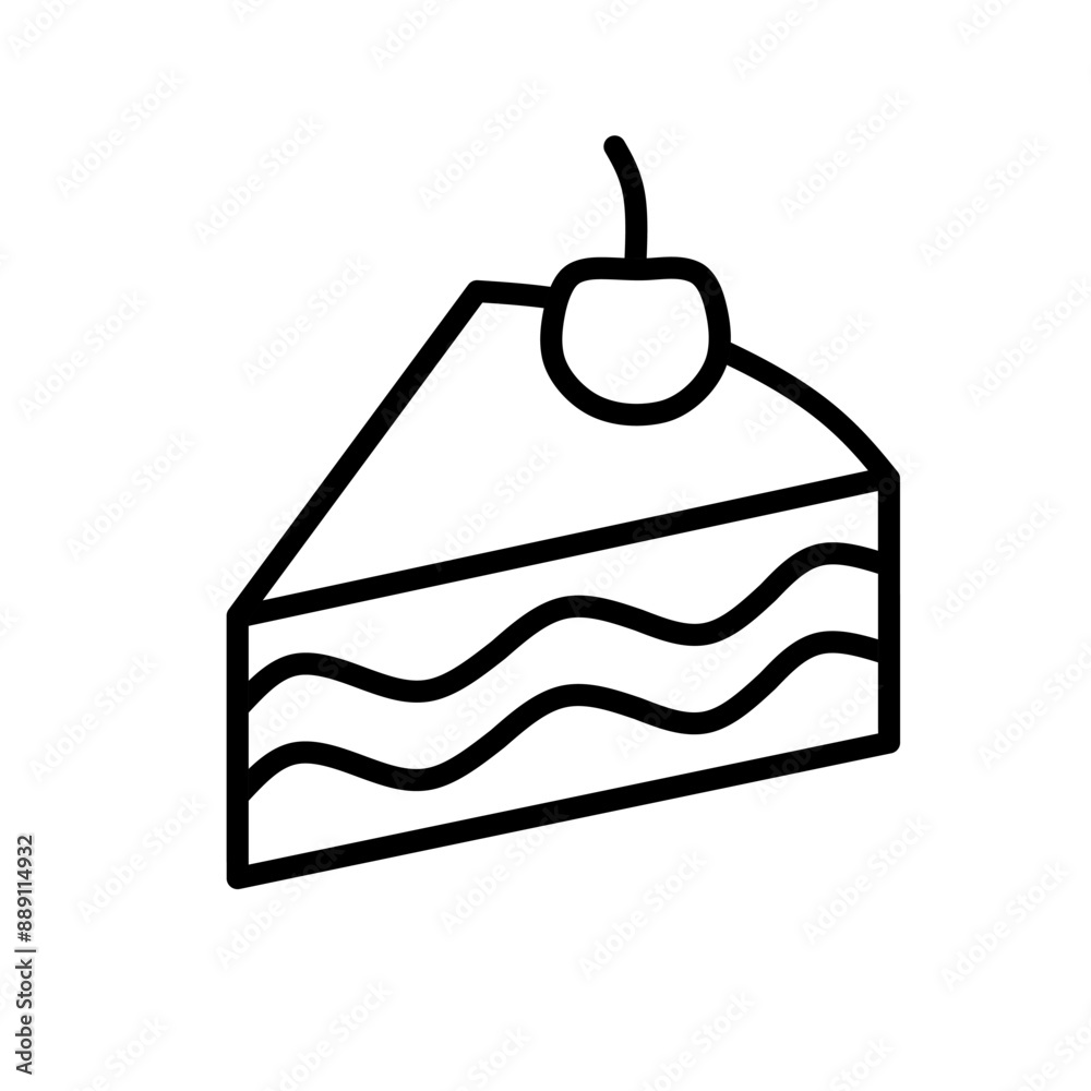vector slice of Cake with chery on white background