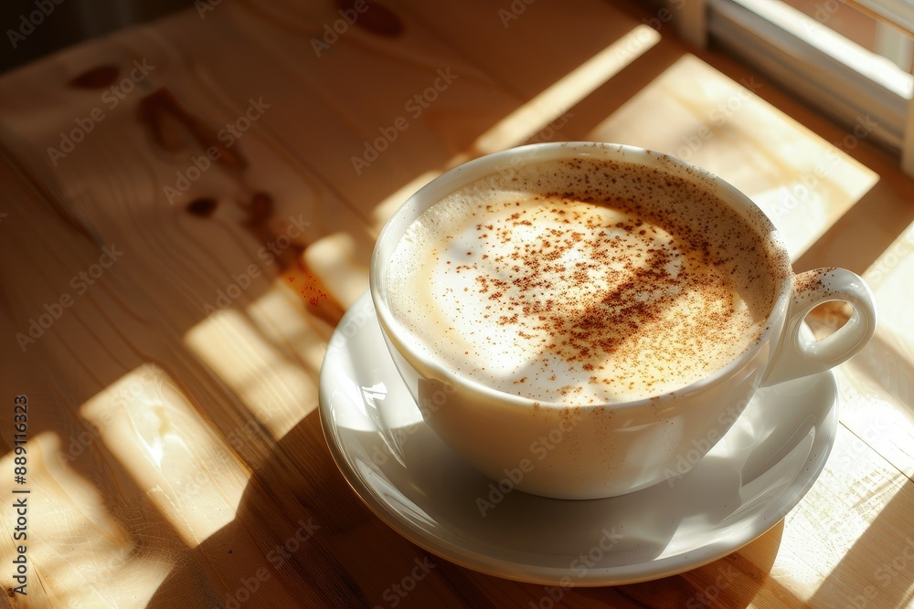 a cappuccino on a saucer on a wooden table a cappuccino on a saucer on a wooden table
