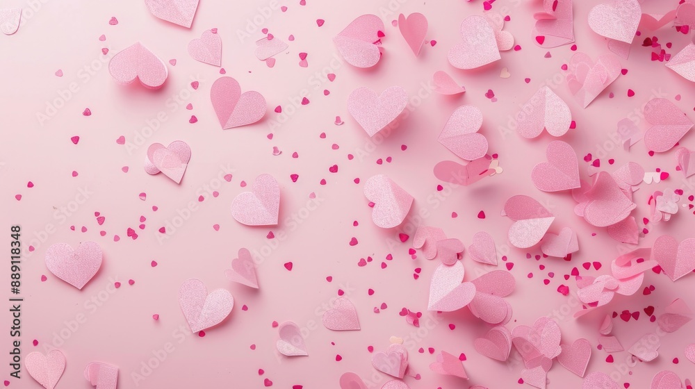 Many pink hearts scattered on a pink surface Many pink hearts scattered on a pink surface