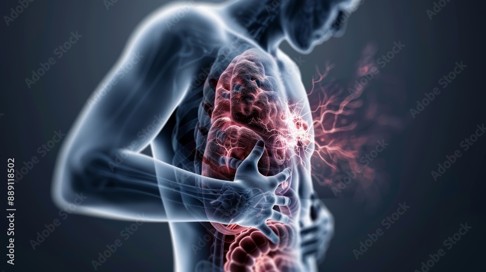 Random Sharp Chest Pains Conceptual illustration of a person experiencing chest pain or heart ...