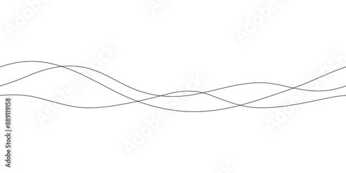 Continuous line in form curve wave, seamless abstract pattern. Wavy striped graphic background. Calm, still water of sea, river, ocean, swimming pool. Line art template. Vector outline illustration