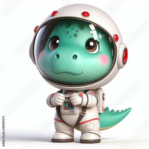 Cute Dinosaur Astronaut Cartoon,3d Generative AI