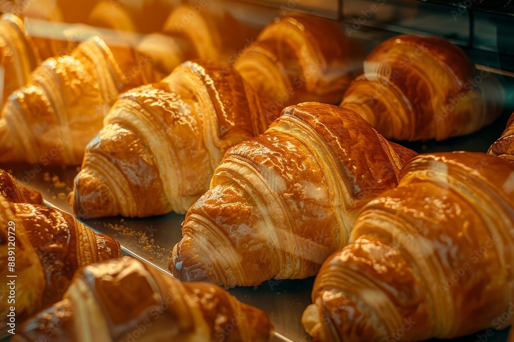 Appetizing croissants on wooden table close-up. Beautiful simple AI generated image in 4K, unique. Appetizing croissants on wooden table close-up. Beautiful simple AI generated image in 4K, unique.