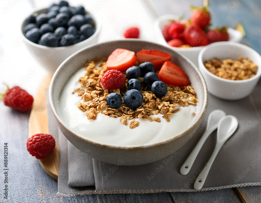 Healthy Breakfast with Yogurt- A nutritious breakfast featuring yogurt with granola and ber_1(127) Healthy Breakfast with Yogurt- A nutritious breakfast featuring yogurt with granola and ber_1(127)