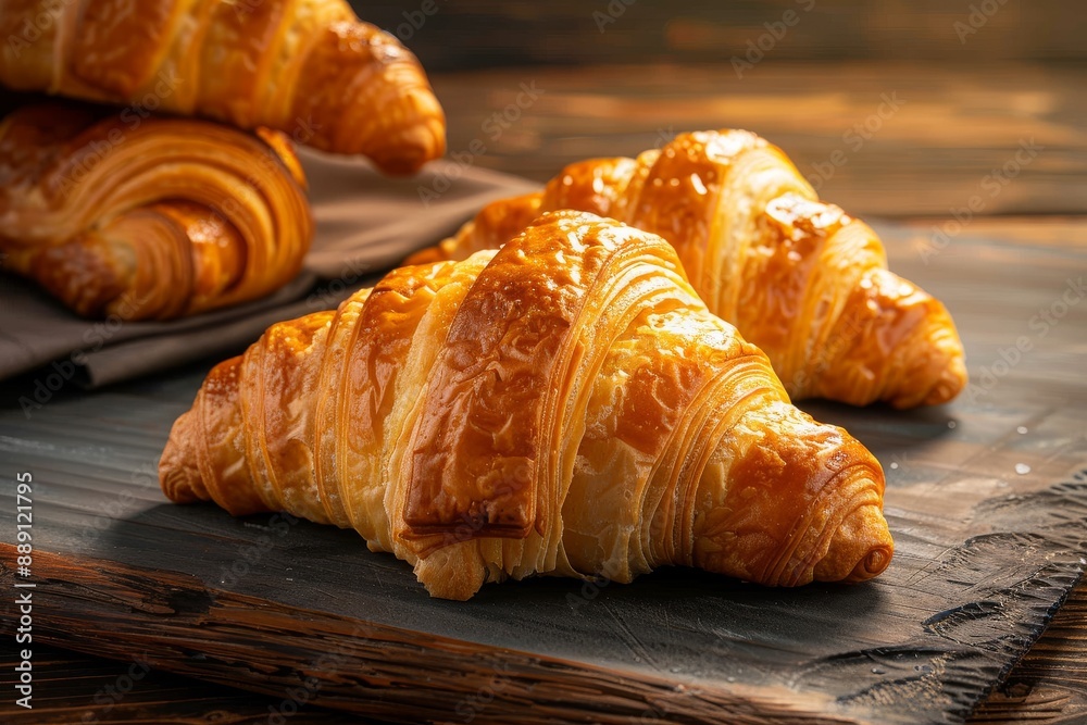 Fresh croissants on wooden table close-up . Beautiful simple AI generated image in 4K, unique. Fresh croissants on wooden table close-up . Beautiful simple AI generated image in 4K, unique.
