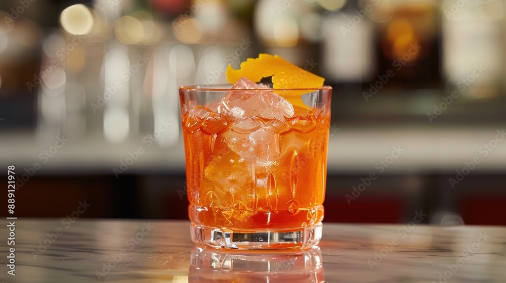 Vibrant Aperol Spritz Cocktail in Elegant Crystal Glass with Citrus Garnish on Bar Counter Vibrant Aperol Spritz Cocktail in Elegant Crystal Glass with Citrus Garnish on Bar Counter