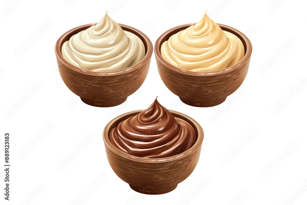 Set of bowl chocolate mayonnaise sauce isolated on transparent background Set of bowl chocolate mayonnaise sauce isolated on transparent background