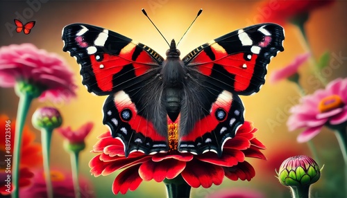 A Pachliopta hector butterfly with vibrant red and black wings photo