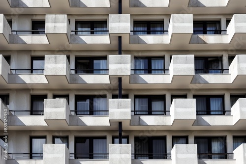 Balconies with railings in a multi-storey building. Beautiful simple AI generated image in 4K, unique.