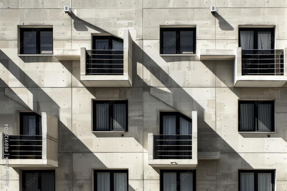 Balconies with railings in a multi-storey building. Beautiful simple AI generated image in 4K, unique. Balconies with railings in a multi-storey building. Beautiful simple AI generated image in 4K, unique.