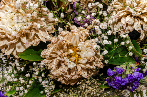 Withered dried flowers in a bouquet