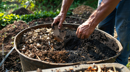 Wallpaper Mural To prepare soil for a garden, a man mixes different materials like potting soil, perlite, vermiculite, peat, worm, coconut flakes, and rice husk. Torontodigital.ca