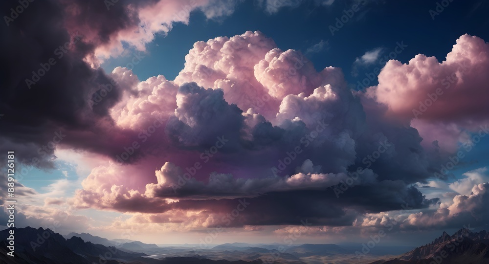 Sunset Over Majestic Mountains - Stormy Sky Landscape Sunset Over Majestic Mountains - Stormy Sky Landscape
