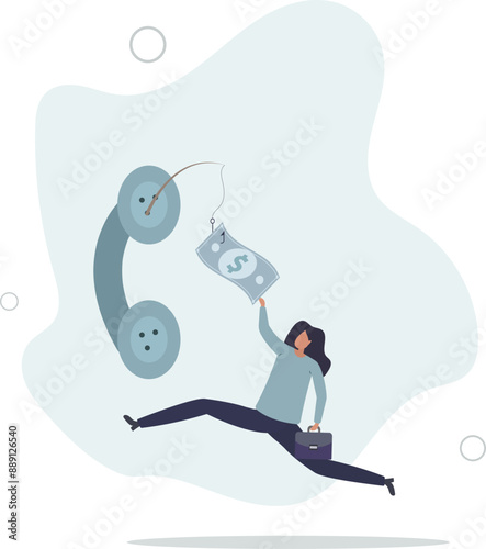 Phone scam, telephone call lying about fake investment, fraud to steal money from victim, financial crime concept.flat design.illustration with people.