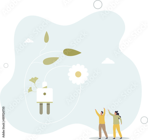 Energy saving socket as low electricity power consumption.flat design.illustration with people.