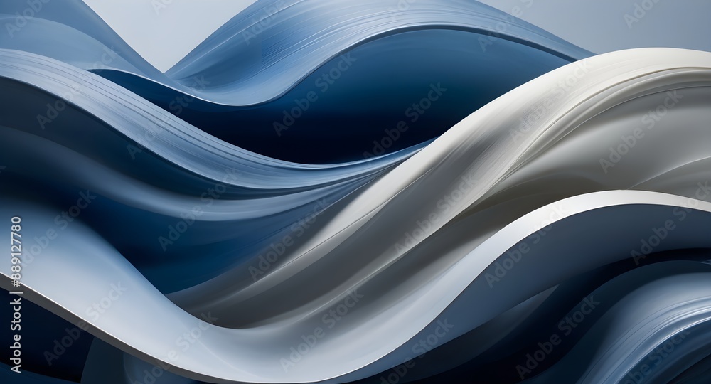 Abstract Blue and White Painting with 3D Effect and Organic Flowing Shapes Abstract Blue and White Painting with 3D Effect and Organic Flowing Shapes